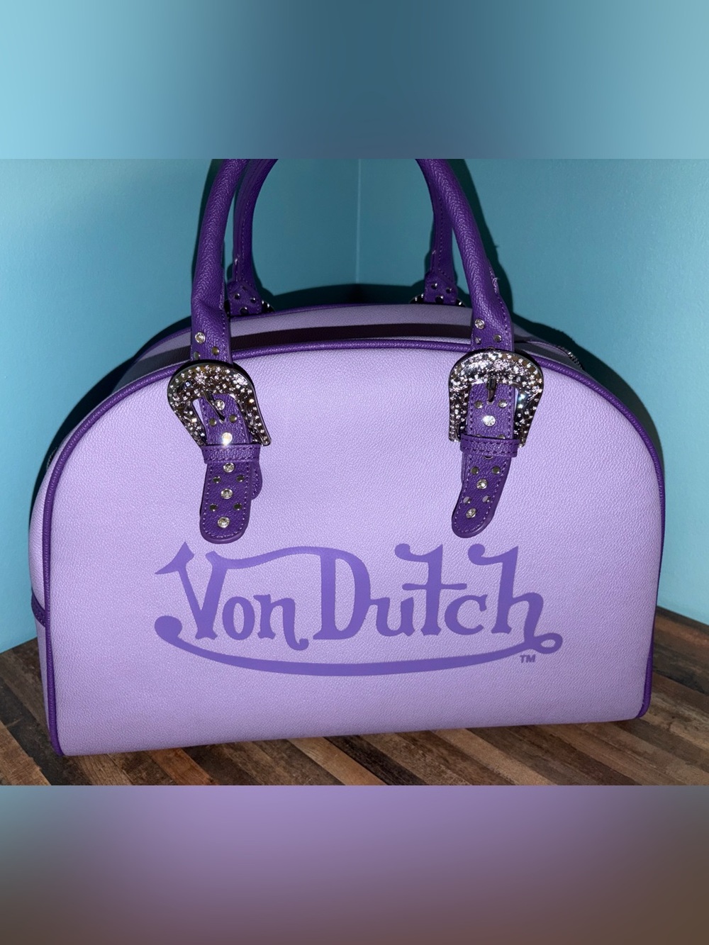 Von Dutch Lavender Duffle Bowling Bag with Purple Strap NWOT